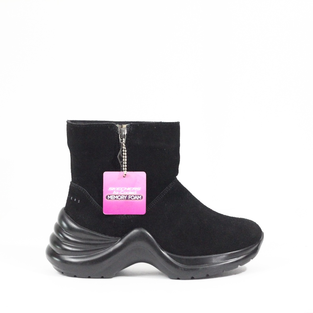 Skechers Platform Boots NEW Women Winter Bootie sz 6 Black Chunky Shoes Lined